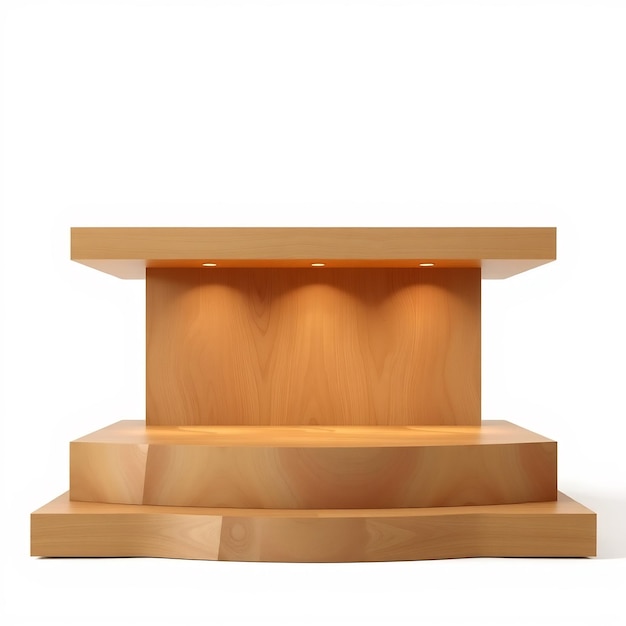 Photo wooden podium with lights on a white background