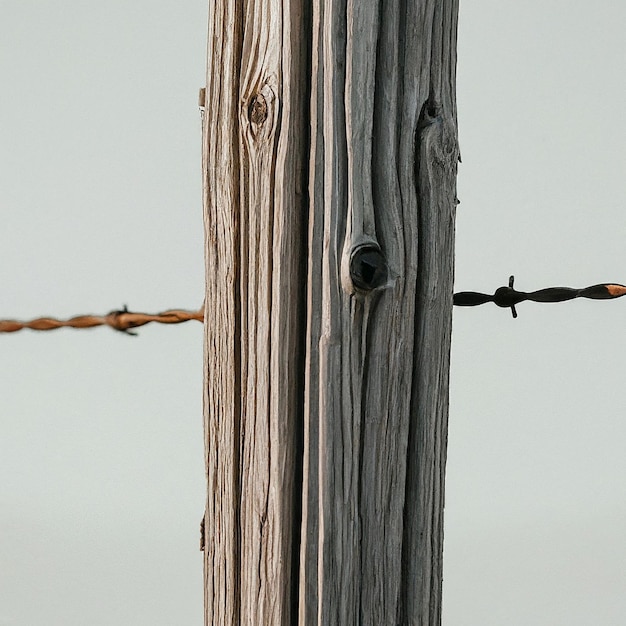 a wooden pole with barbed wire and a barbed wire