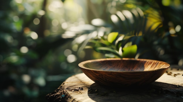 Wooden product stand or platform on nature background