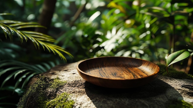 Wooden product stand or platform on nature background