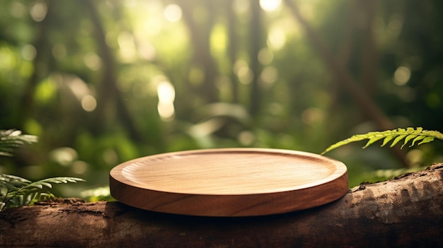 Wooden product stand or platform on nature background