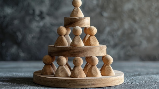 a wooden pyramid with a person at the top and several people below him The image is about hierarchy