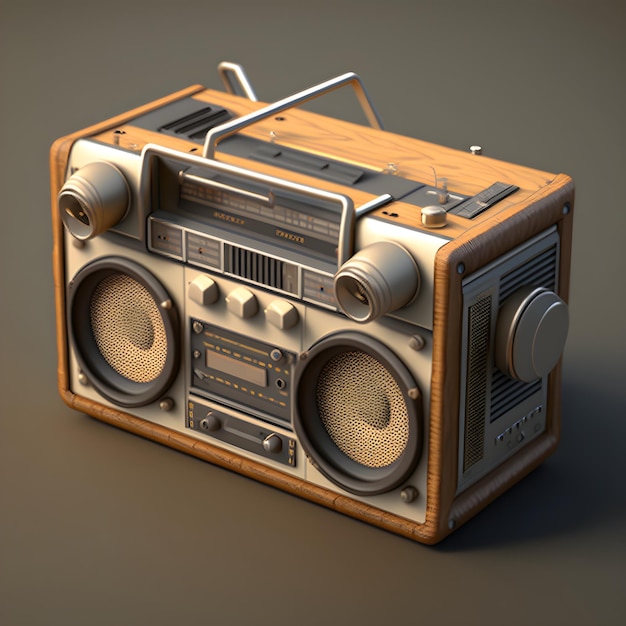 A wooden radio with a speaker on it