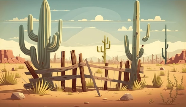 Wooden ranch fence wild west landscape ai generated