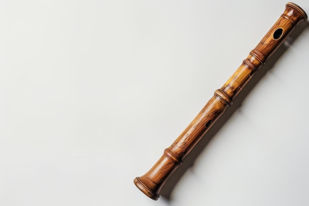 Photo wooden recorder placed in horizontal position