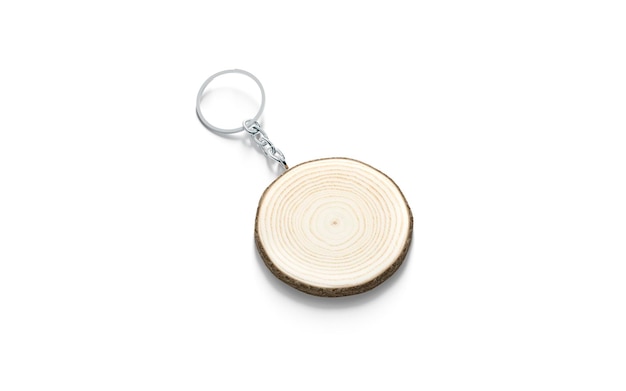 Wooden round tag on chain mockup Circle wooden keychain or trinket holder mock up Breloque