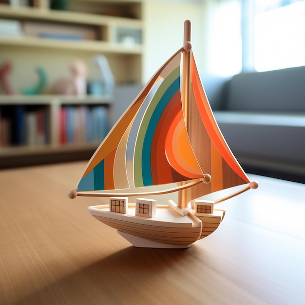 Wooden sailboat toy childhood generated by AI