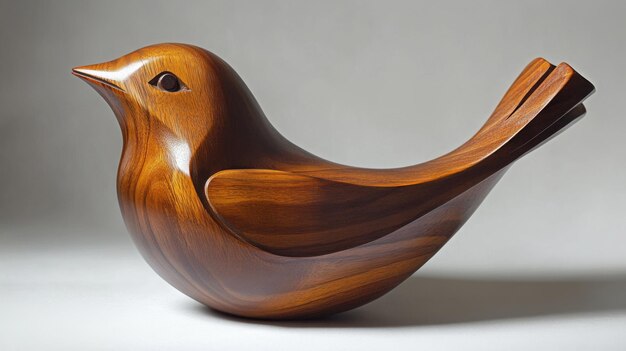 Photo a wooden sculpture of a bird with a dark brown finish