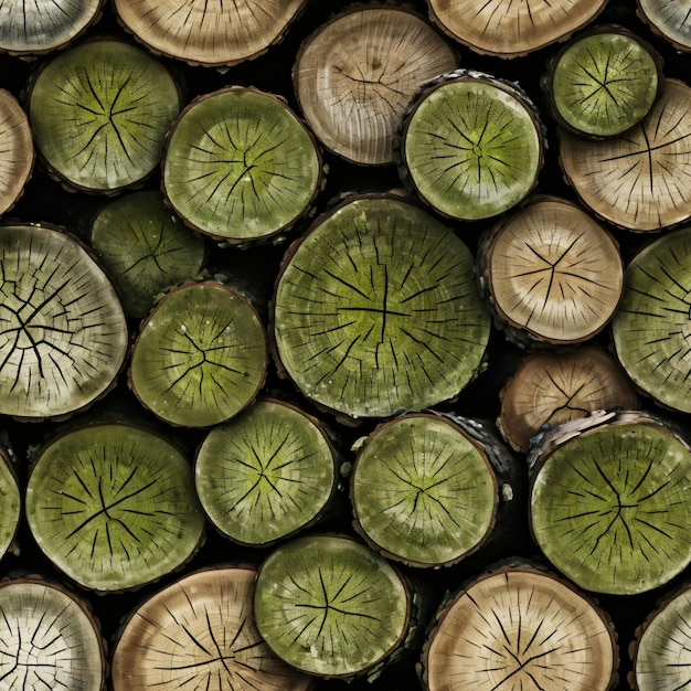 Wooden seamless background Cut logs close up Deforestation industry