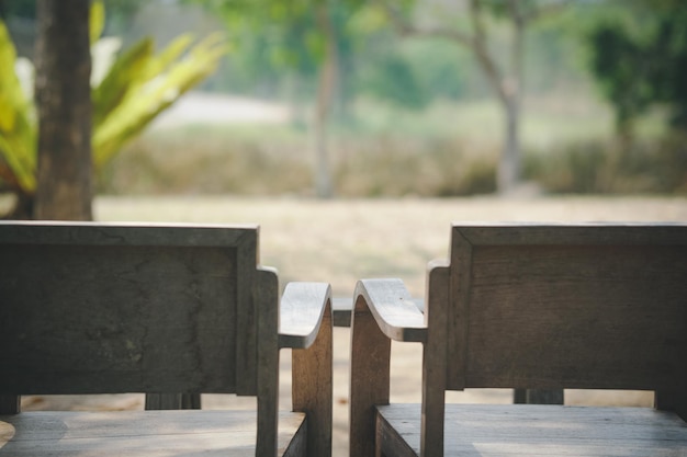 Wooden seat chair in garden park