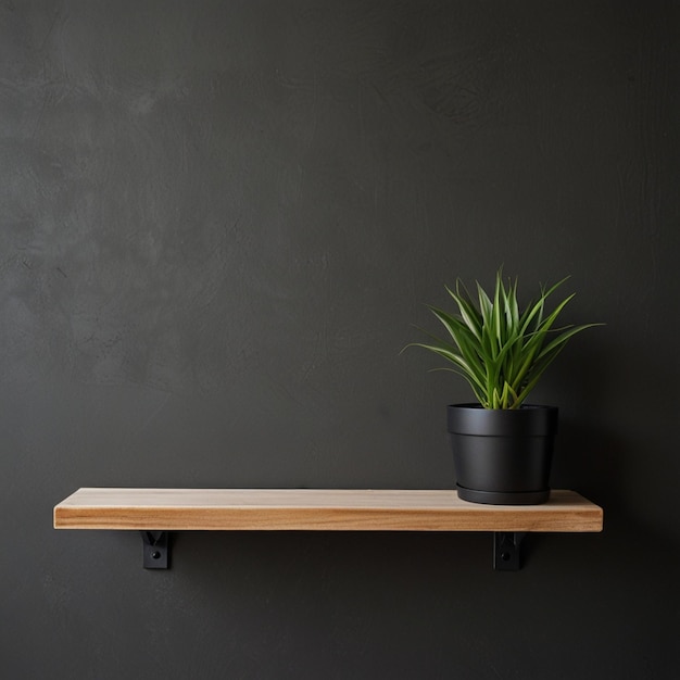 Photo wooden shelf and accessories decor in living room interior on empty tiles dark white wall background