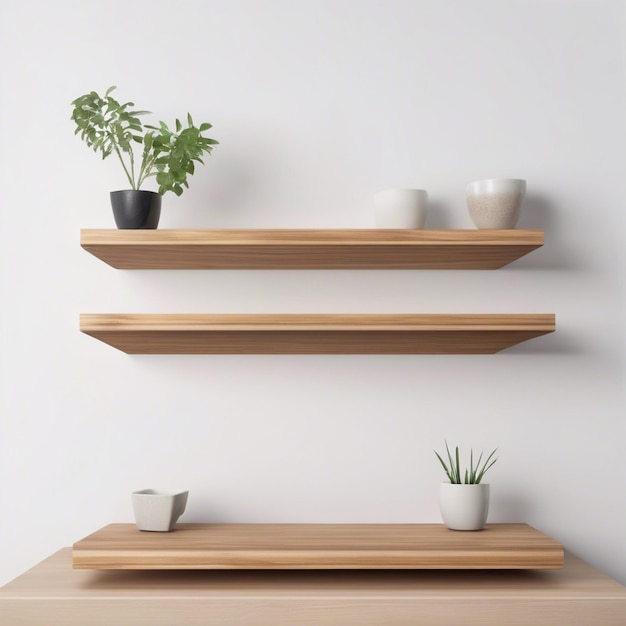 Wooden Shelf Front View Isolated on white background