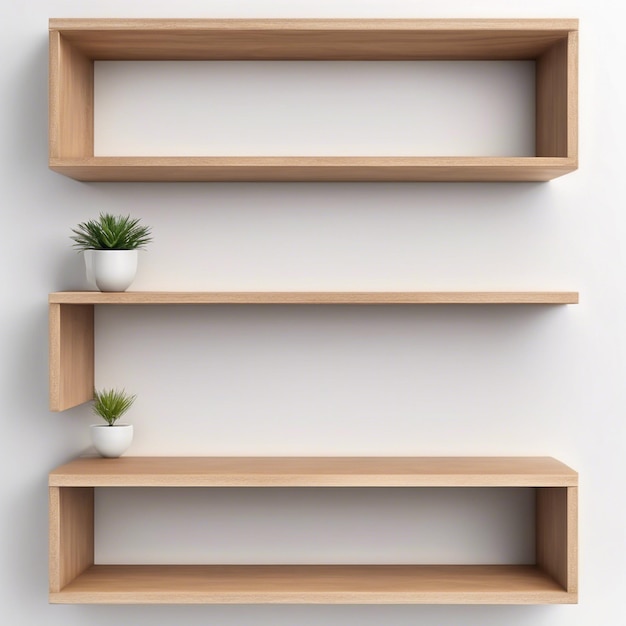 Wooden Shelf Front View Isolated on white background