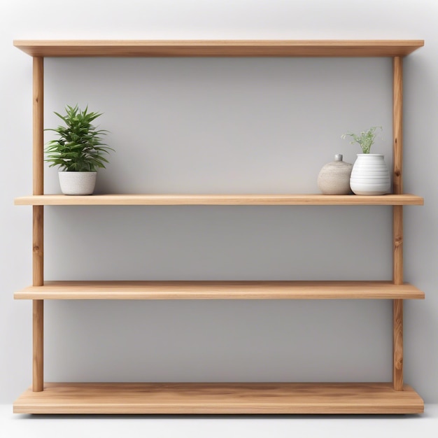 Wooden Shelf Front View Isolated on white background