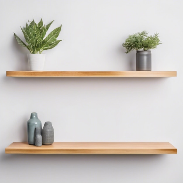 Wooden Shelf Front View Isolated on white background