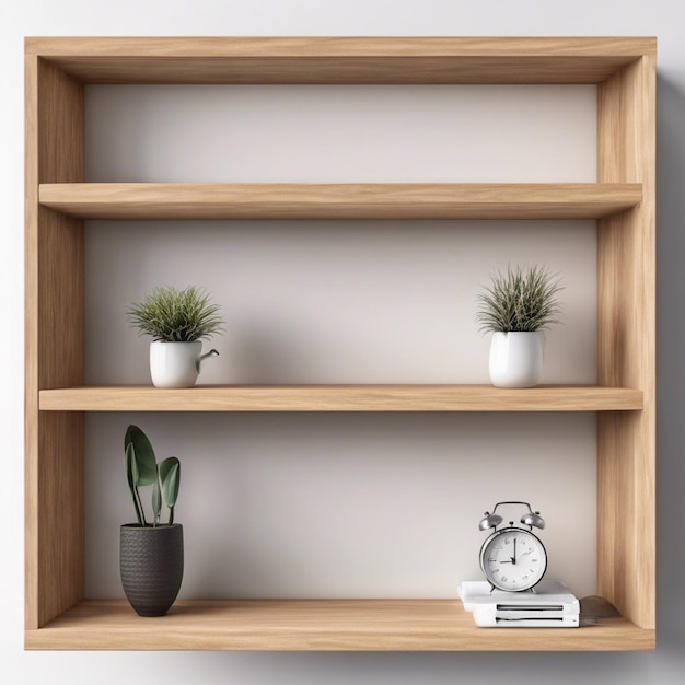 Wooden Shelf Front View Isolated on white background