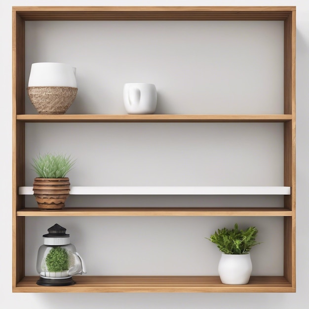 Wooden Shelf Front View Isolated on white background