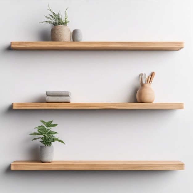 Wooden Shelf Front View Isolated on white background