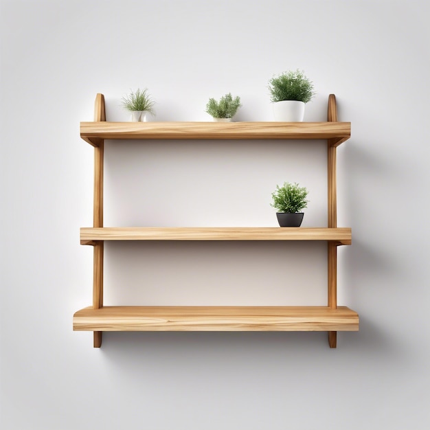 Wooden Shelf Front View Isolated on white background