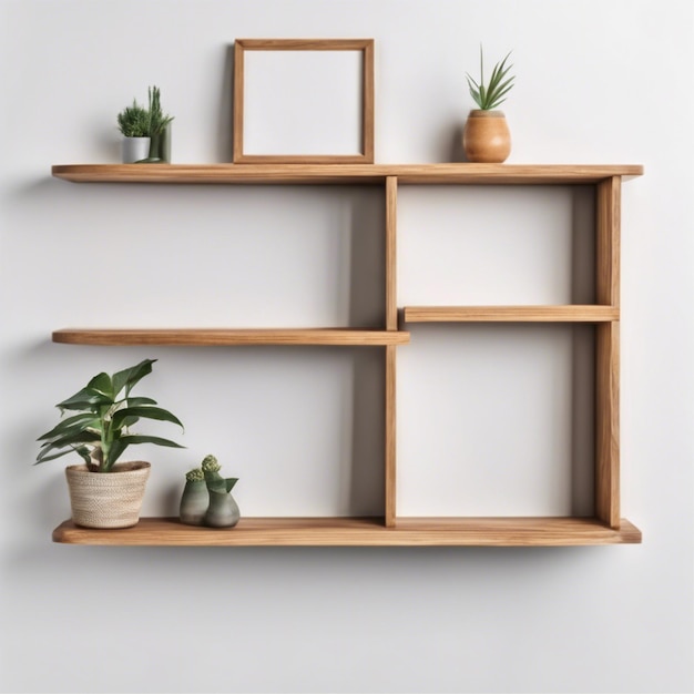 Wooden Shelf Front View Isolated on white background