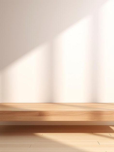 Wooden shelf on a white wall minimalistic and modern generative ai