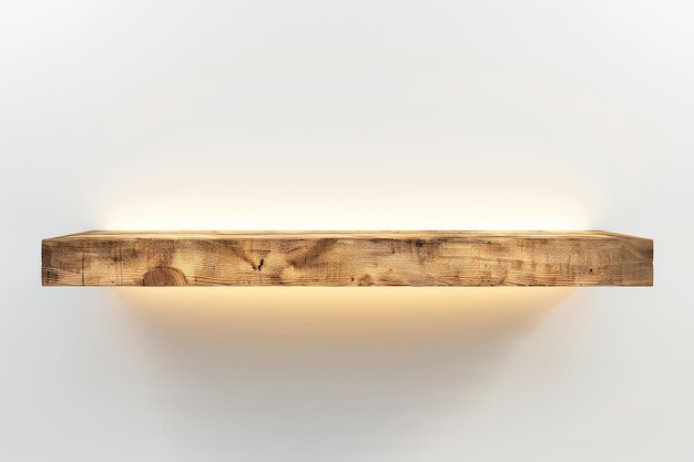 Photo wooden shelf with backlit detail on a minimalist wall