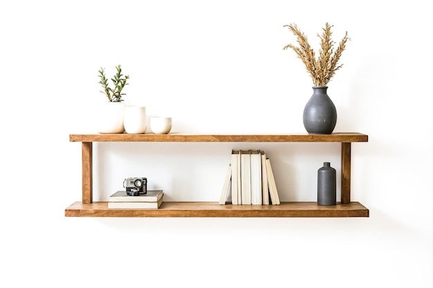 Wooden Shelf with Decorative Items