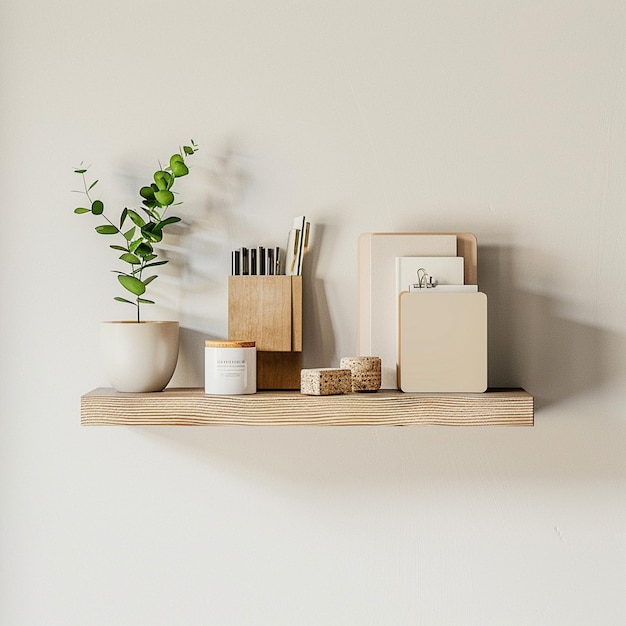 Photo a wooden shelf with a plant and a box of tissues on it