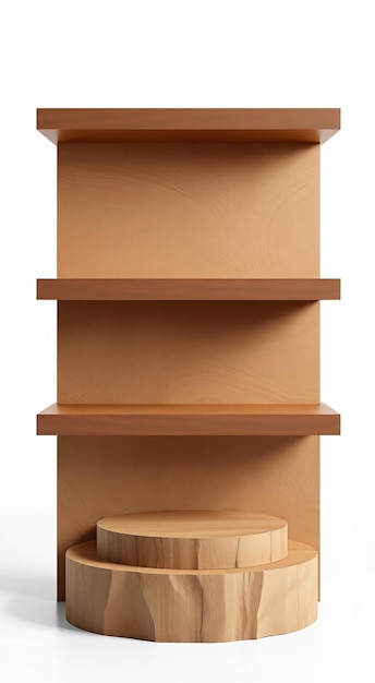 Photo wooden shelf with two stacked circular platforms