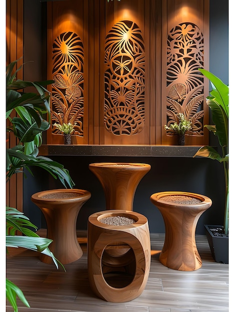 a wooden shelf with vases and potted plants on it