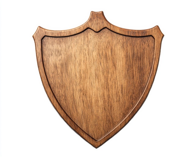 Photo wooden shield shape cutout on transparent background