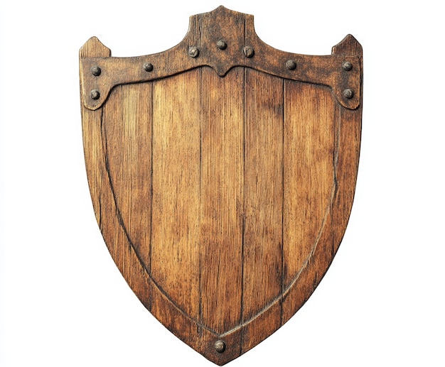 Photo wooden shield shape cutout on transparent background