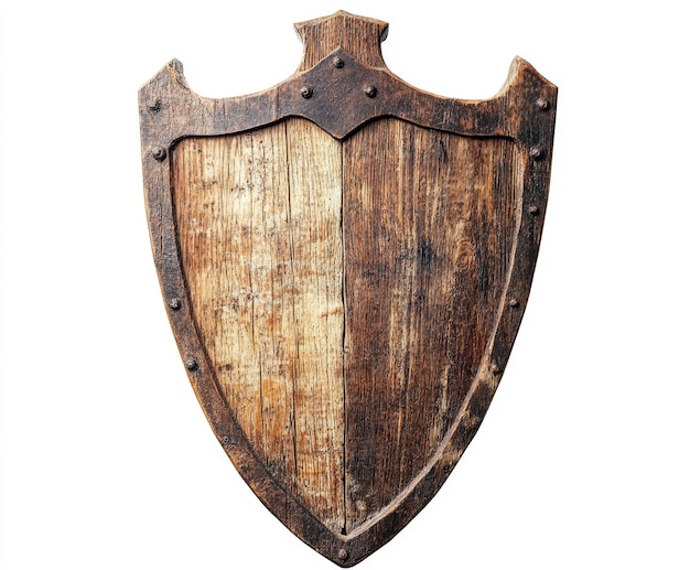 Photo wooden shield shape cutout on transparent background