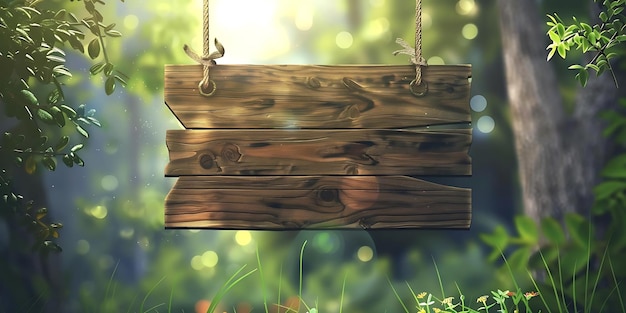 Wooden Sign Hanging in the Forest Illustration