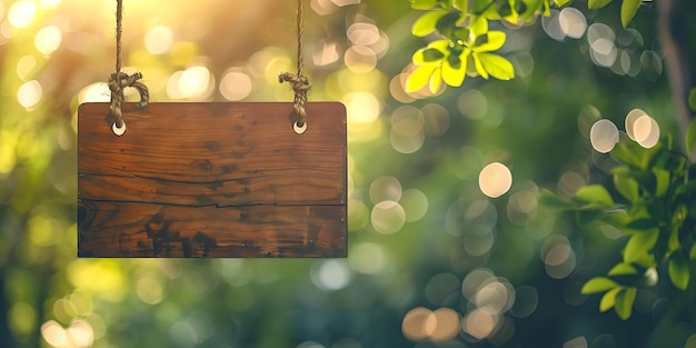 Wooden Sign Hanging from a Tree Branch Illustration