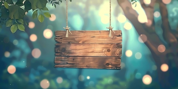 Wooden Sign Hanging from Tree Branch Illustration