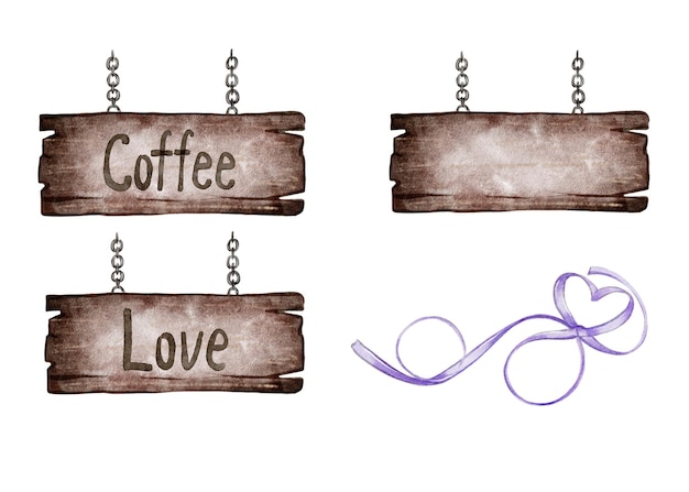 Wooden sign signboard with and without inscription Purple ribbon in the shape of a heart