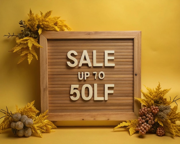 Photo a wooden sign that says sale up to 50