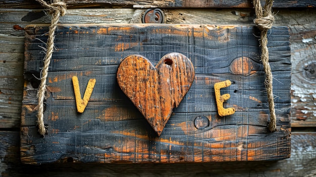 Photo a wooden sign with a heart carved into it