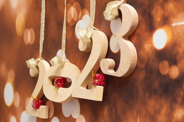 Wooden sign written 2023 new year