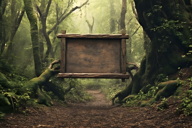 Wooden signboard in the forest