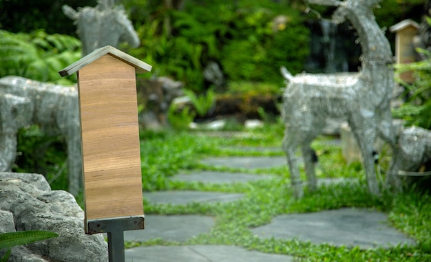 Wooden signboard Japanese style on garden