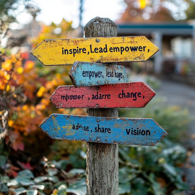 Photo wooden signpost in the park with different directions in autumn