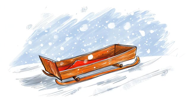 Photo a wooden sled sits in the snow the sled is painted red and has a long curved front