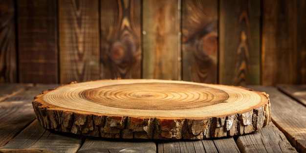 Wooden Slice on Wooden Table with Copy Space