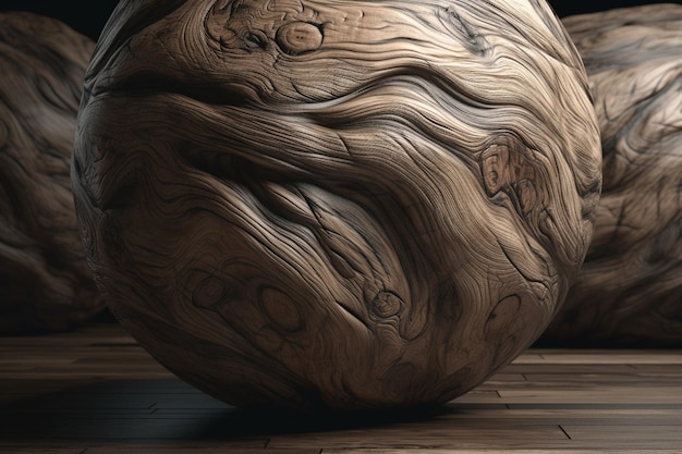 A wooden sphere with the word wood on it