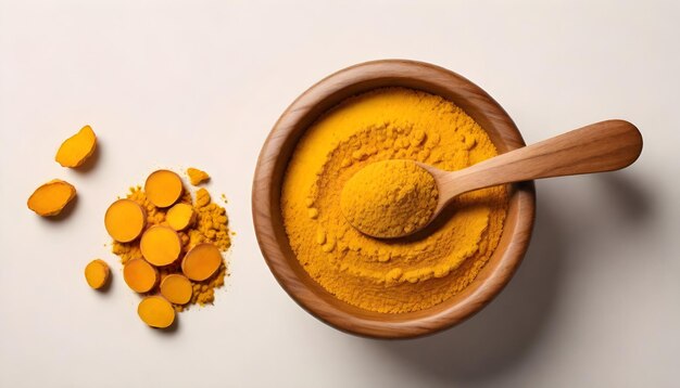 a wooden spoon is in a wooden bowl with orange substance