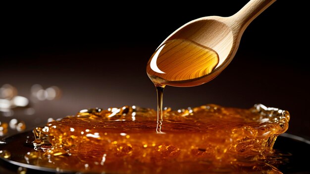 wooden spoon pouring honey