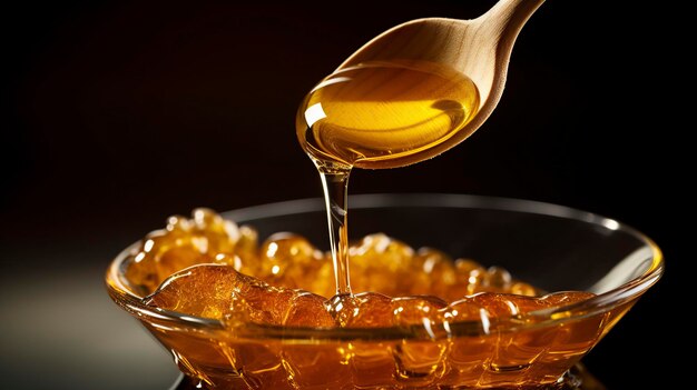 wooden spoon pouring honey