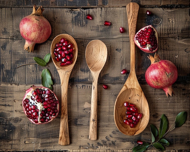 Photo a wooden spoon and spoon with a spoon and some fruit on it